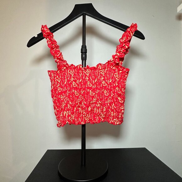coolchange Red Smocked Ruffle Crop Top (S) - Picture 6 of 10